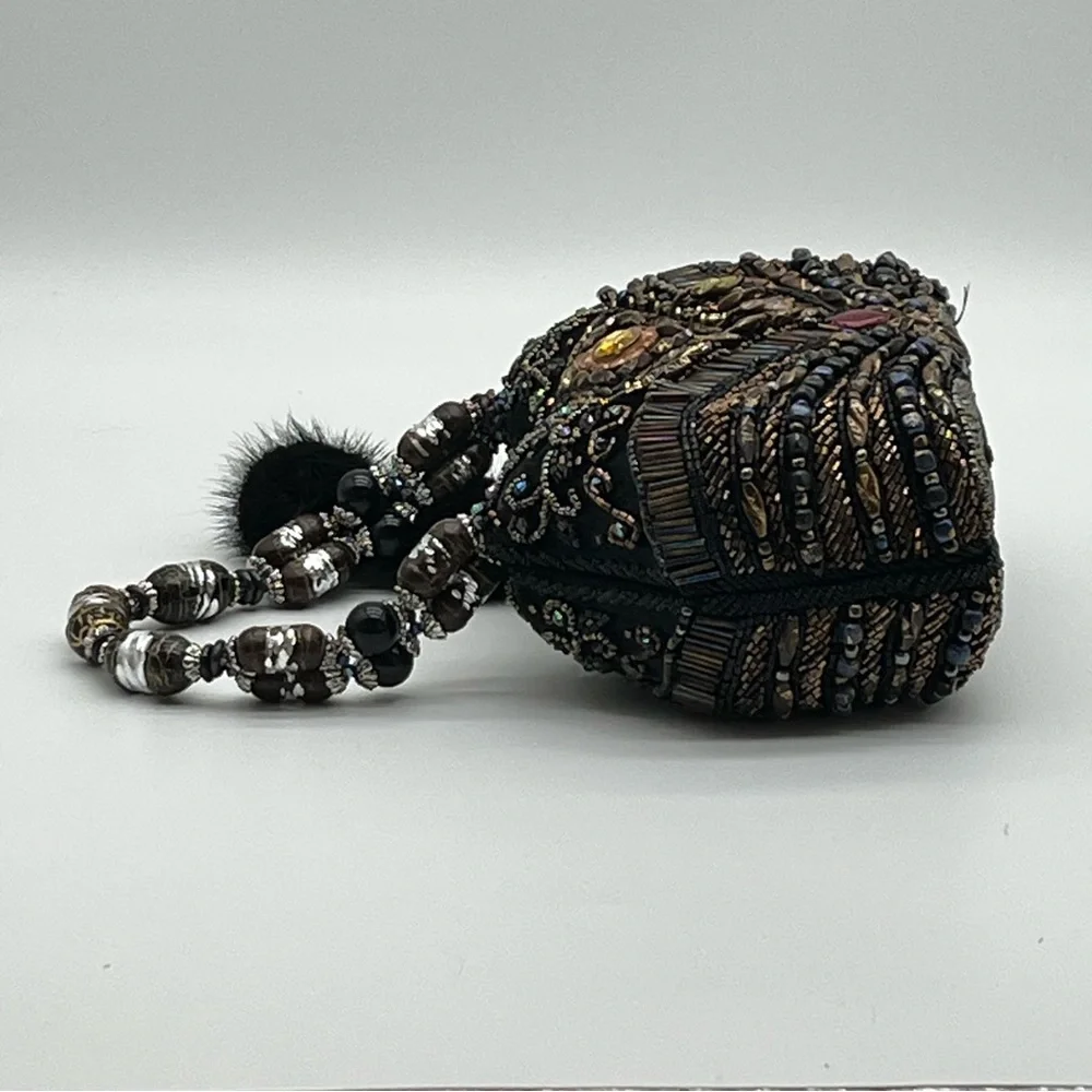 Vintage Mitchie's Beaded Handbag Purse Evening Bag Black Jeweled Multicolor